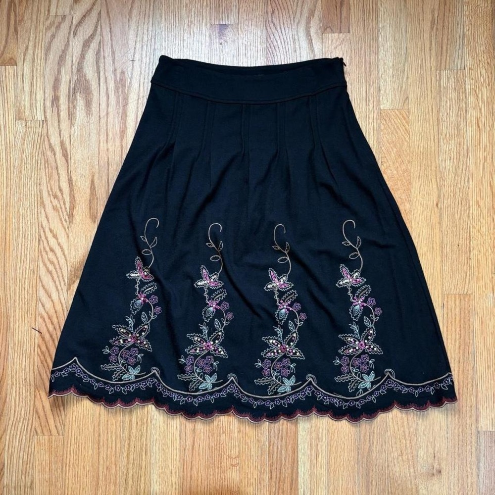 J Jill Embroidered Floral Wool Skirt